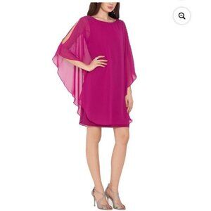 New Xscape Womens Size 14 Pink Capelet Sheath Dress Beaded Chiffon Cocktail